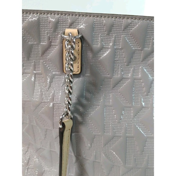 Michael Kors Ash Grey Purse Shoulder Bag Large Tote Tan Straps With Chains MK‎ - Picture 3 of 5